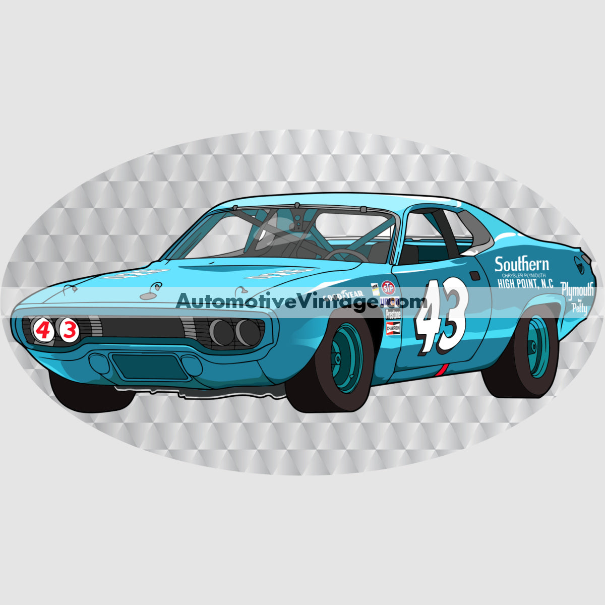 Richard Petty #43 Plymouth Roadrunner Famous Car Chest Logo T-shirt Famous Car T-Shirt