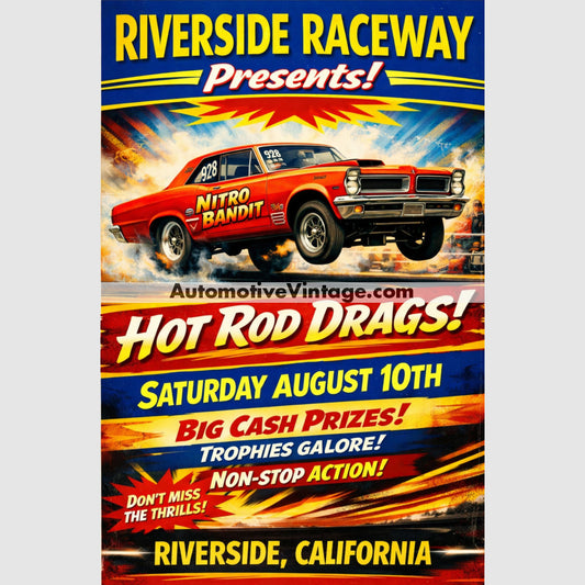 Riverside Raceway California Vintage Style Drag Racing Advertisement 8.5’’ x 11’’ Drag Racing Advertisement Poster