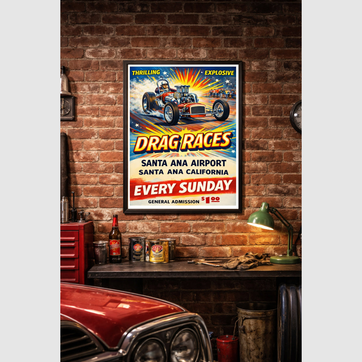 Santa Ana Airport California Vintage Style Drag Racing Advertisement Drag Racing Advertisement Poster