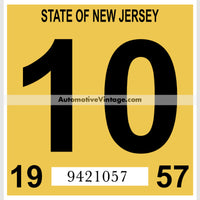 Vintage 1957 New Jersey Windshield Inspection Sticker 10 - October