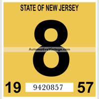 Vintage 1957 New Jersey Windshield Inspection Sticker 8 - August