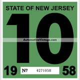 Vintage 1958 New Jersey Windshield Inspection Sticker 10 - October