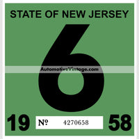 Vintage 1958 New Jersey Windshield Inspection Sticker 6 - June