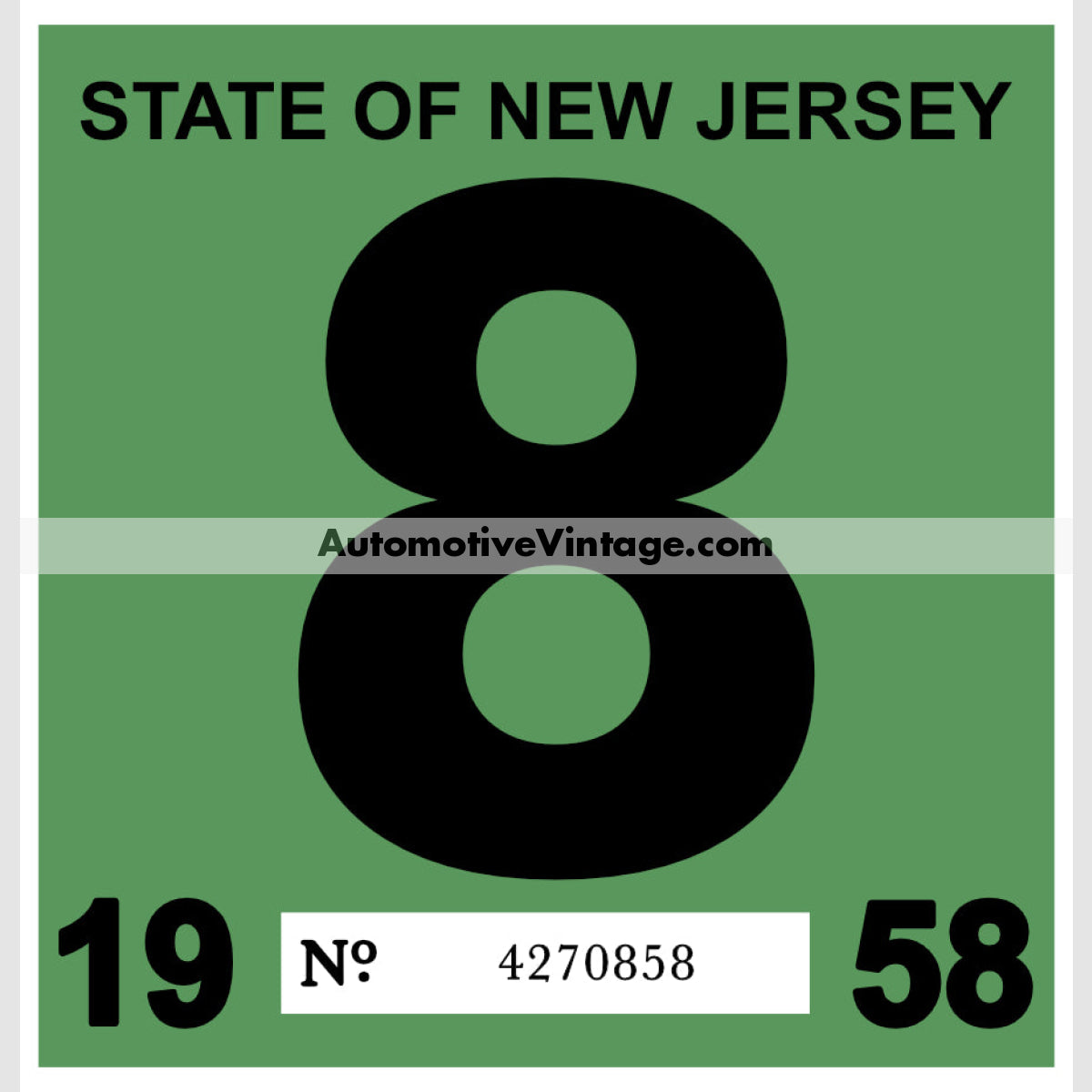 Vintage 1958 New Jersey Windshield Inspection Sticker 8 - August