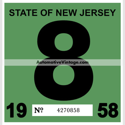 Vintage 1958 New Jersey Windshield Inspection Sticker 8 - August
