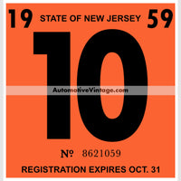 Vintage 1959 New Jersey Windshield Inspection Sticker 10 - October