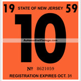 Vintage 1959 New Jersey Windshield Inspection Sticker 10 - October