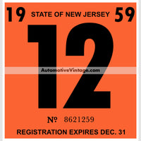 Vintage 1959 New Jersey Windshield Inspection Sticker 12 - December