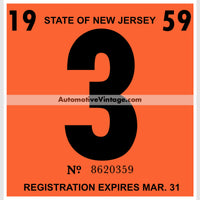 Vintage 1959 New Jersey Windshield Inspection Sticker 3 - March