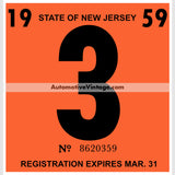 Vintage 1959 New Jersey Windshield Inspection Sticker 3 - March