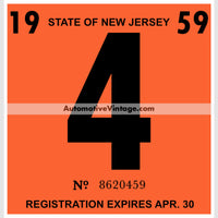 Vintage 1959 New Jersey Windshield Inspection Sticker 4 - April