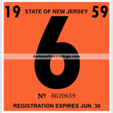 Vintage 1959 New Jersey Windshield Inspection Sticker 6 - June