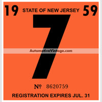 Vintage 1959 New Jersey Windshield Inspection Sticker 7 - July