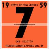 Vintage 1959 New Jersey Windshield Inspection Sticker 7 - July