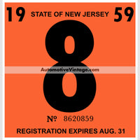 Vintage 1959 New Jersey Windshield Inspection Sticker 8 - August