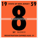 Vintage 1959 New Jersey Windshield Inspection Sticker 8 - August