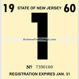 Vintage 1960 New Jersey Windshield Inspection Sticker 1 - January