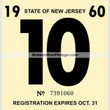 Vintage 1960 New Jersey Windshield Inspection Sticker 10 - October