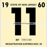 Vintage 1960 New Jersey Windshield Inspection Sticker 11 - November