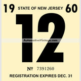 Vintage 1960 New Jersey Windshield Inspection Sticker 12 - December