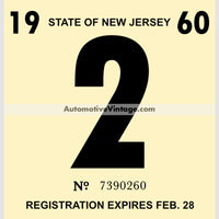 Vintage 1960 New Jersey Windshield Inspection Sticker 2 - February