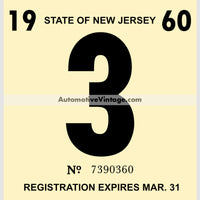 Vintage 1960 New Jersey Windshield Inspection Sticker 3 - March