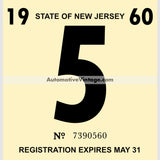 Vintage 1960 New Jersey Windshield Inspection Sticker 5 - May