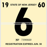 Vintage 1960 New Jersey Windshield Inspection Sticker 6 - June