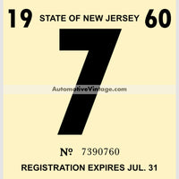 Vintage 1960 New Jersey Windshield Inspection Sticker 7 - July