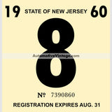 Vintage 1960 New Jersey Windshield Inspection Sticker 8 - August