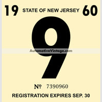 Vintage 1960 New Jersey Windshield Inspection Sticker 9 -September