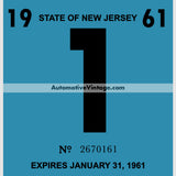 Vintage 1961 New Jersey Windshield Inspection Sticker 1 - January