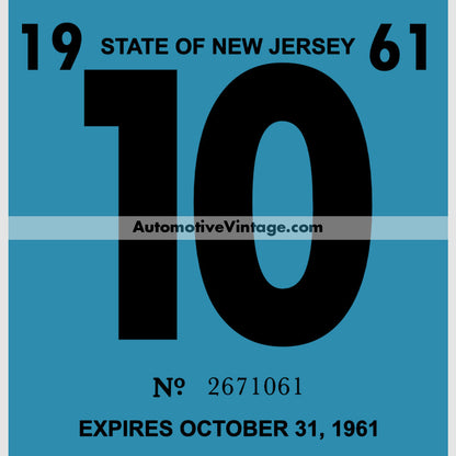 Vintage 1961 New Jersey Windshield Inspection Sticker 10 - October