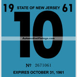 Vintage 1961 New Jersey Windshield Inspection Sticker 10 - October