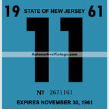 Vintage 1961 New Jersey Windshield Inspection Sticker 11 - November