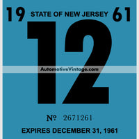 Vintage 1961 New Jersey Windshield Inspection Sticker 12 - December