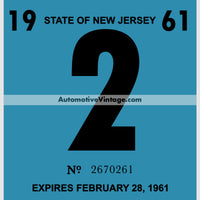 Vintage 1961 New Jersey Windshield Inspection Sticker 2 - February