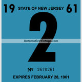 Vintage 1961 New Jersey Windshield Inspection Sticker 2 - February