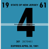 Vintage 1961 New Jersey Windshield Inspection Sticker 4 - April