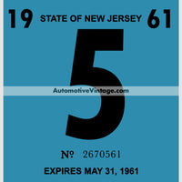 Vintage 1961 New Jersey Windshield Inspection Sticker 5 - May