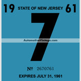 Vintage 1961 New Jersey Windshield Inspection Sticker 7 - July