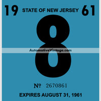 Vintage 1961 New Jersey Windshield Inspection Sticker 8 - August