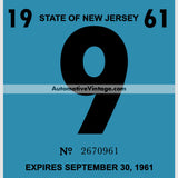 Vintage 1961 New Jersey Windshield Inspection Sticker 9 -September