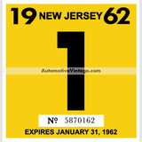 Vintage 1962 New Jersey Windshield Inspection Sticker 1 - January