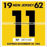 Vintage 1962 New Jersey Windshield Inspection Sticker 11 - November