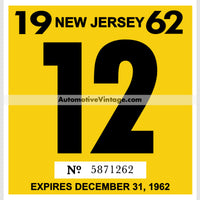 Vintage 1962 New Jersey Windshield Inspection Sticker 12 - December