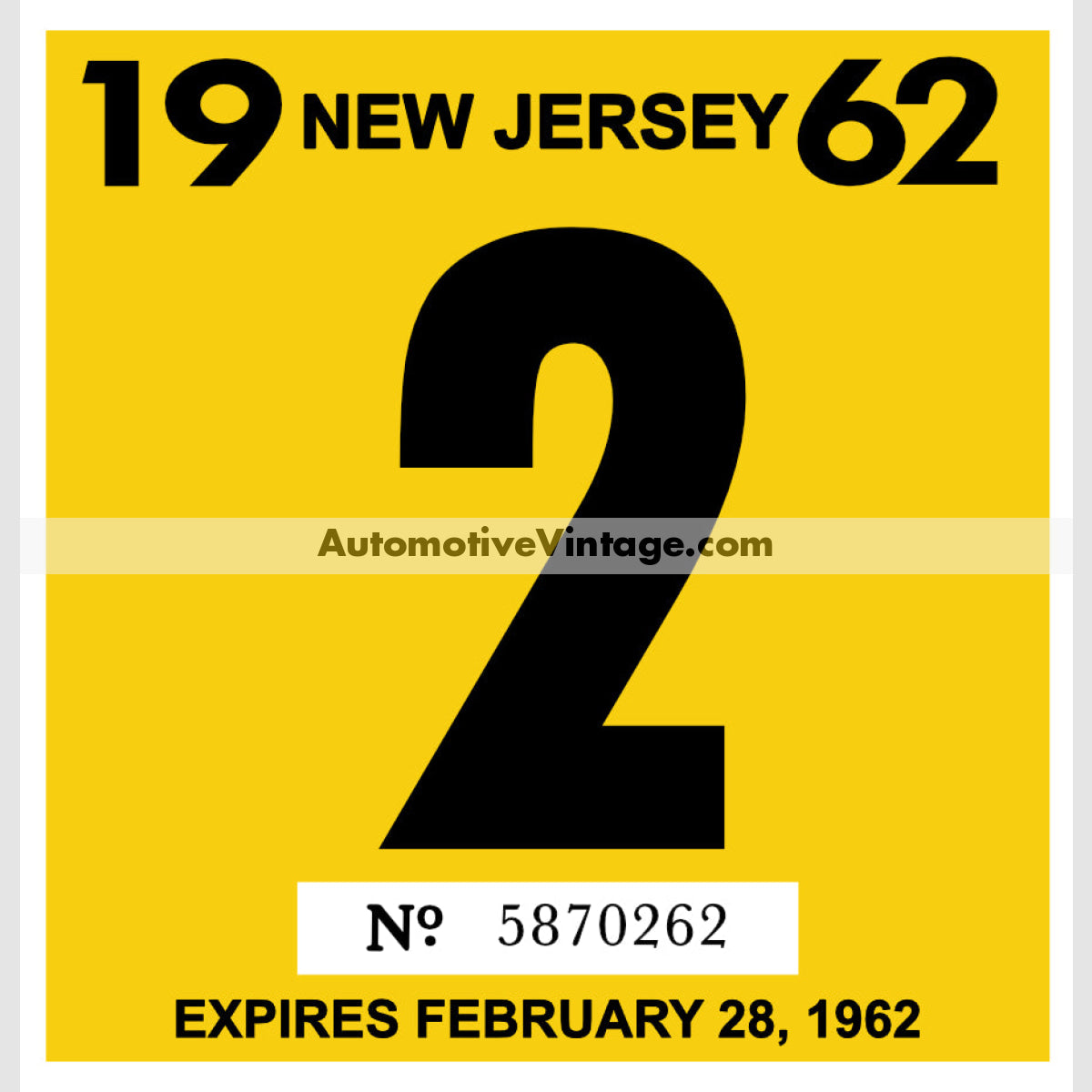 Vintage 1962 New Jersey Windshield Inspection Sticker 2 - February