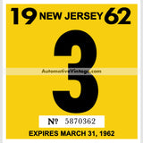 Vintage 1962 New Jersey Windshield Inspection Sticker 3 - March