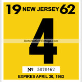 Vintage 1962 New Jersey Windshield Inspection Sticker 4 - April