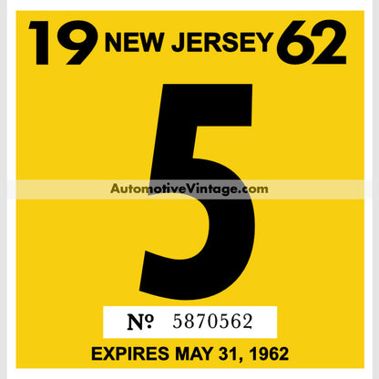 Vintage 1962 New Jersey Windshield Inspection Sticker 5 - May